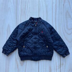 Polo Ralph Lauren Toddler 2T Navy Blue Quilted Bomber Barn Zipper Jacket Coat